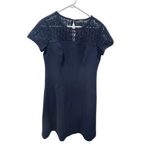 Ann Taylor Women’s Navy Blue Dress Lace Neck Petite Size 8P Knee Length Short